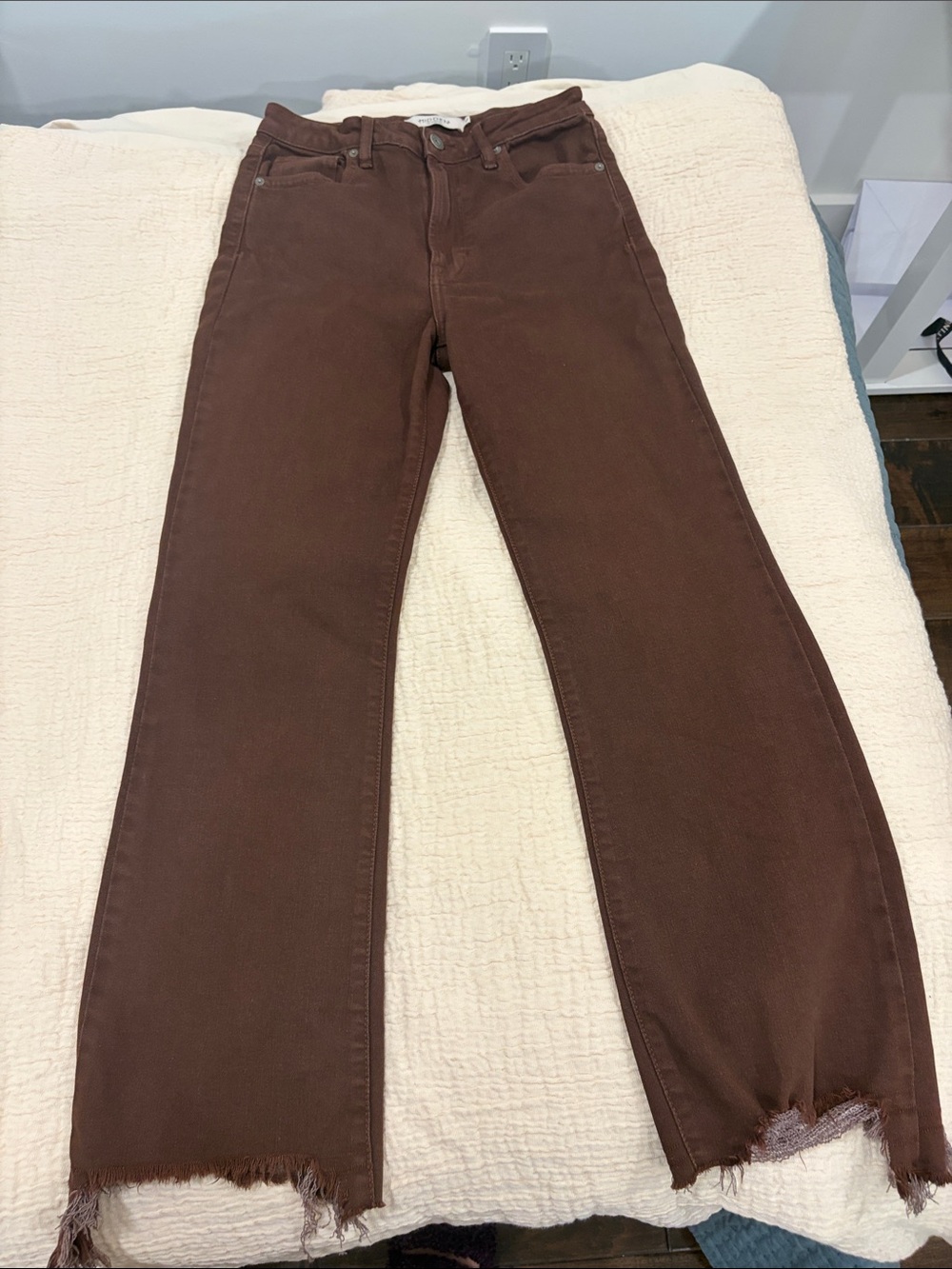 Hidden Brown Frayed Hem Straight-Leg Jeans